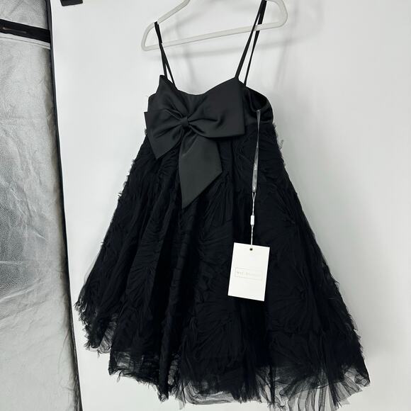 MAC DUGGAL Dress Evening Gown Black Mini Tulle Satin Bow Fit Flare Sz 6 Cupcake - Picture 6 of 12